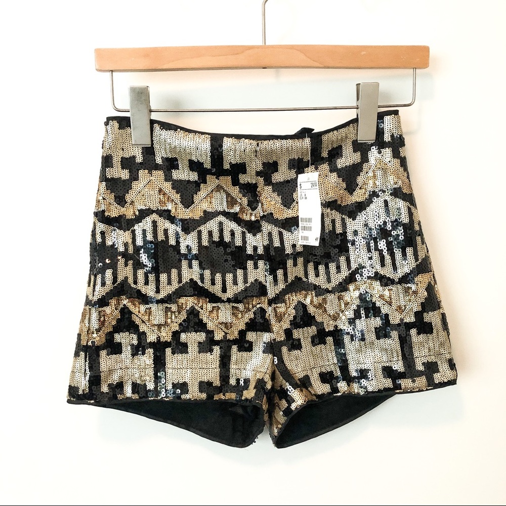 NWT H&M black & gold sequinned shorts